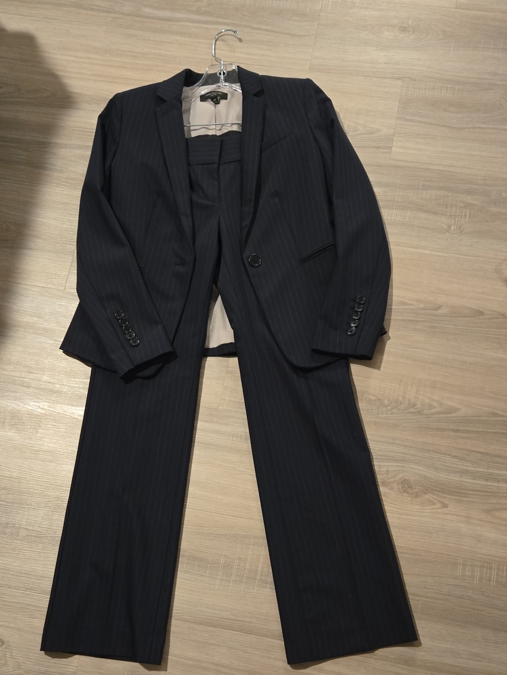Ann Taylor Navy Pinstripe Suit Jacket & Trousers